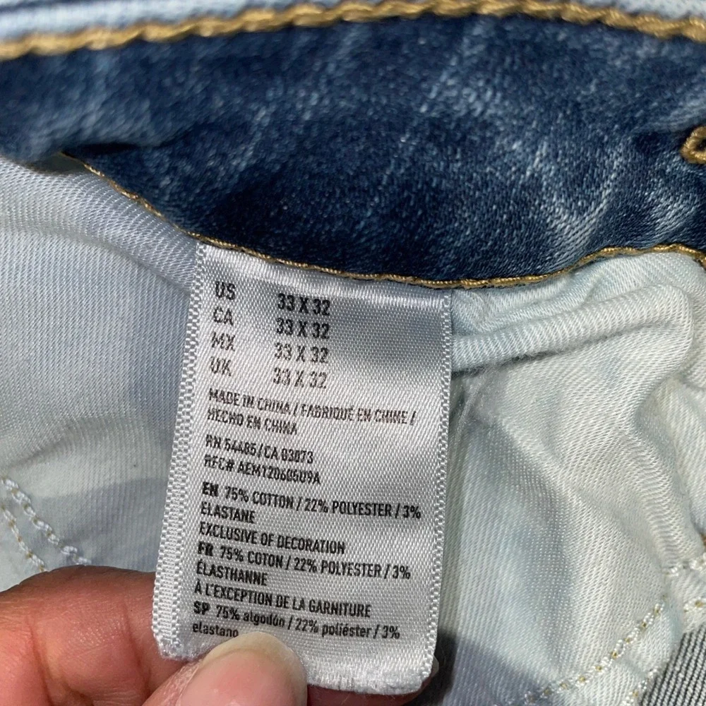 American Eagle Original Boot 360 Extreme Flex Jeans Blue Patch 33x32 Mens